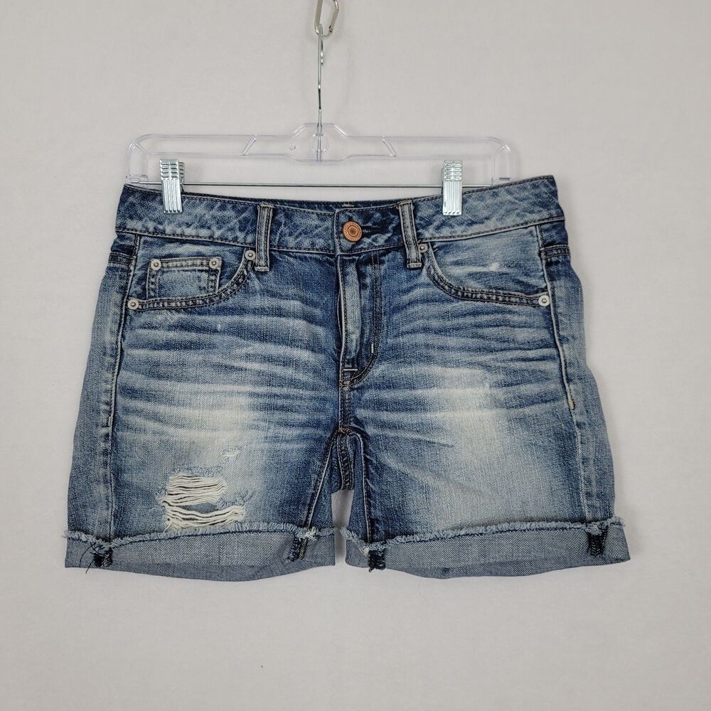 American Eagle Size 0 MIDI Jean Shortie Shorts Medium Wash Blue Stretch Summer